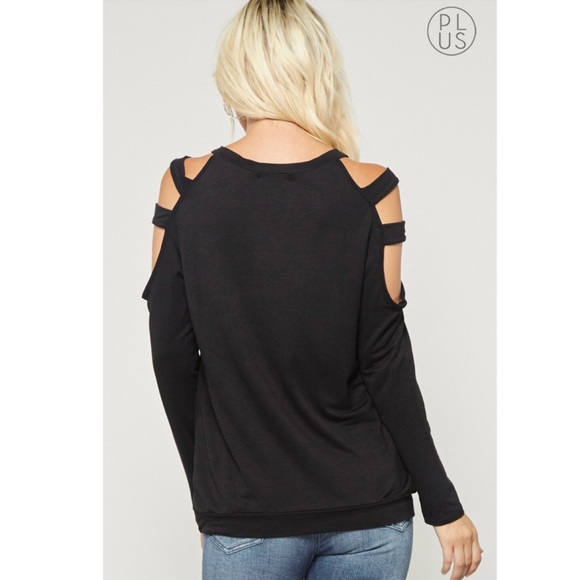Last‼️ PLUS Black Soft Cold Shoulder Top - Picture 3 of 4